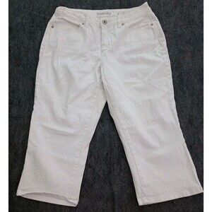 St. John’s Bay Women’s Size 10 White Denim Capri Pants Embellished Pocket Stretc